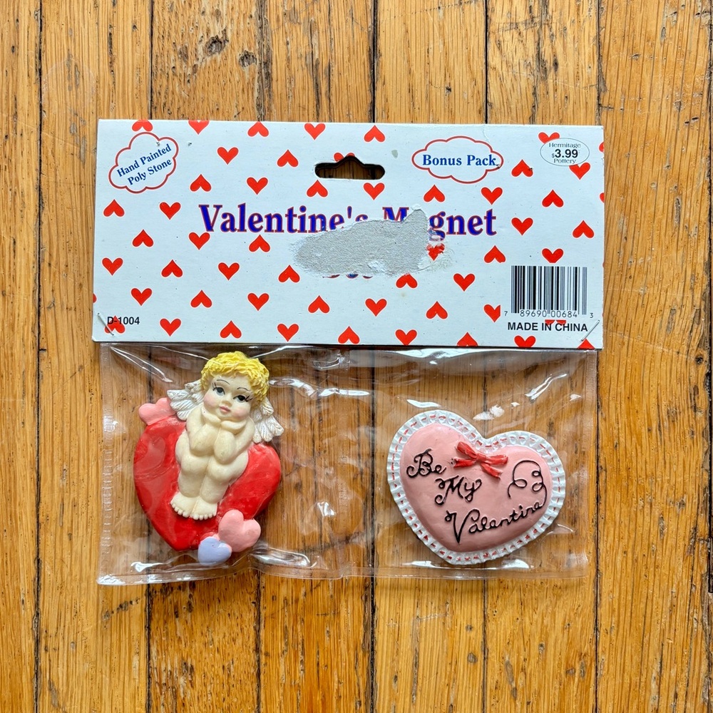Vintage Valentine’s Day magnet set kitsch angel cherub frilly heart coquette
